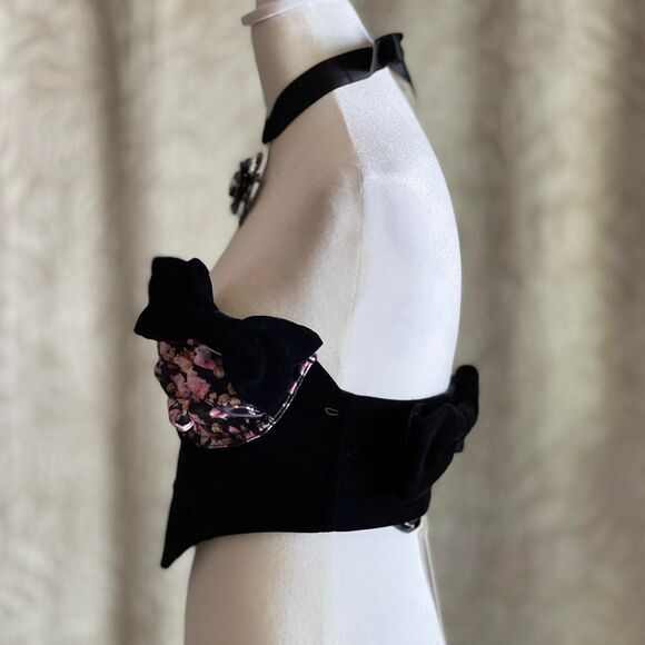 NWT For Love & Lemons Black Velvet Corset Top Floral Detail Goth Fairy Size S - Picture 5 of 8